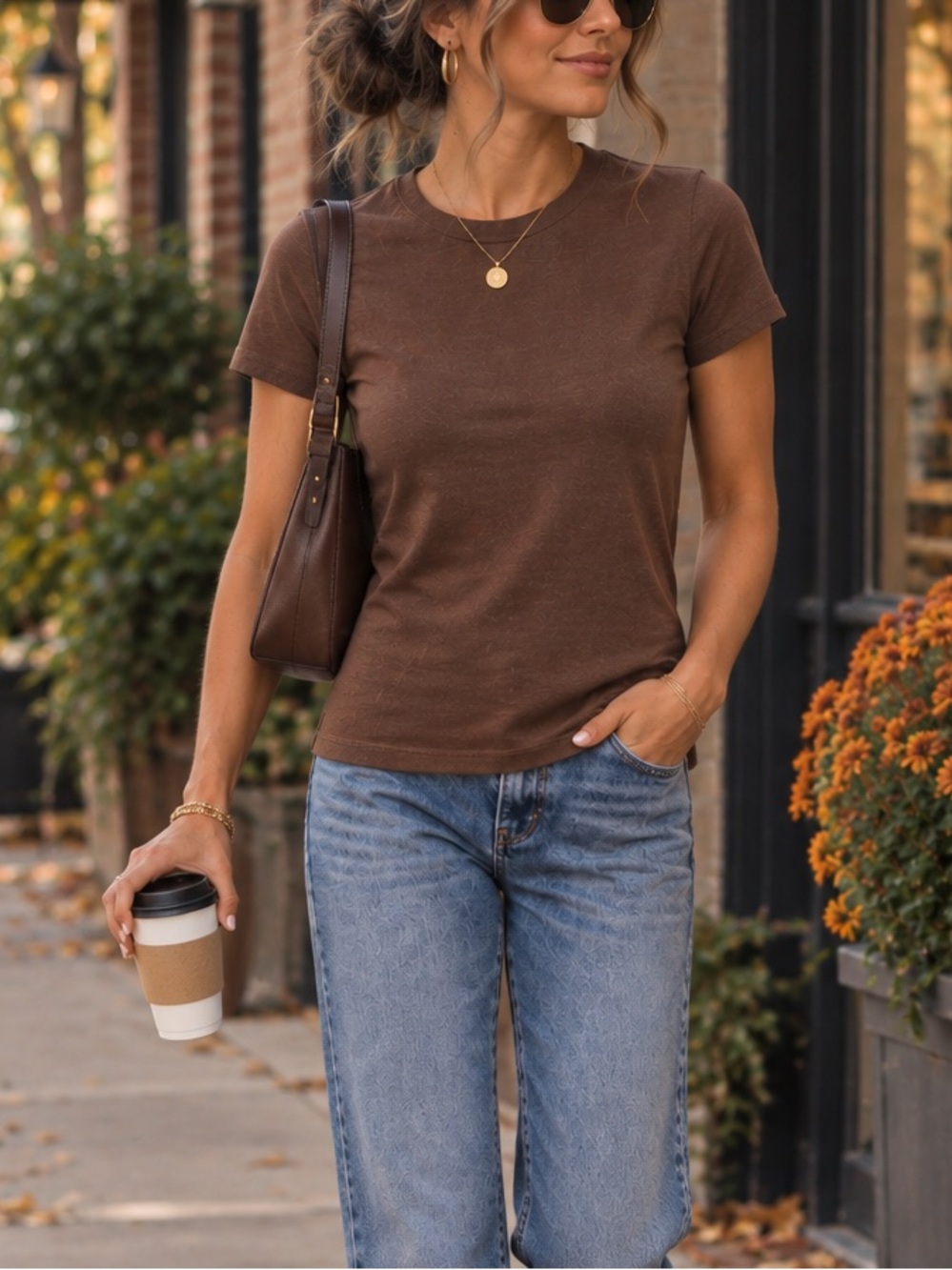 Aritzia Sunday Best Little Ribbed Hip brown T-shirt - Picture 2 of 7